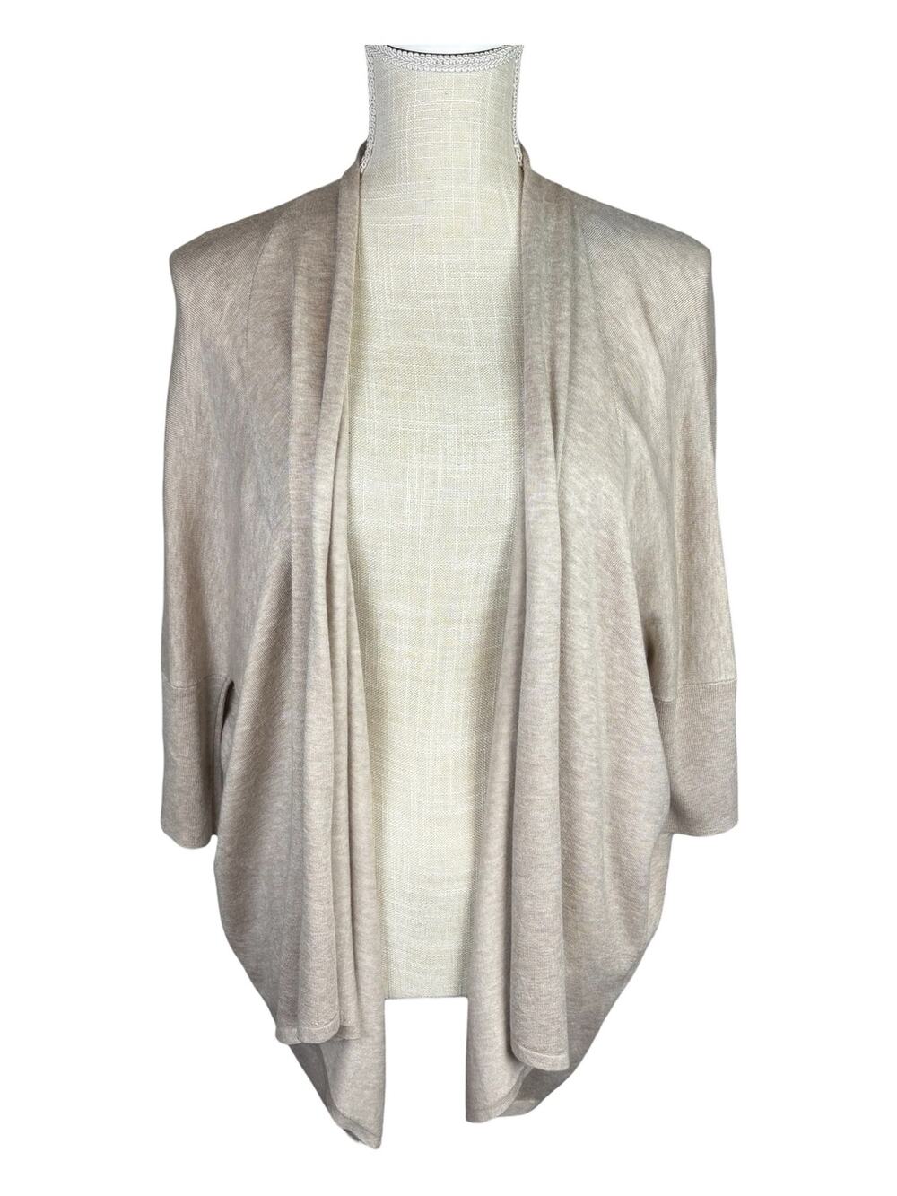 Eileen Fisher Open Front Dolman Sleeve Super Soft Cardigan Women's S/M Tan Cream